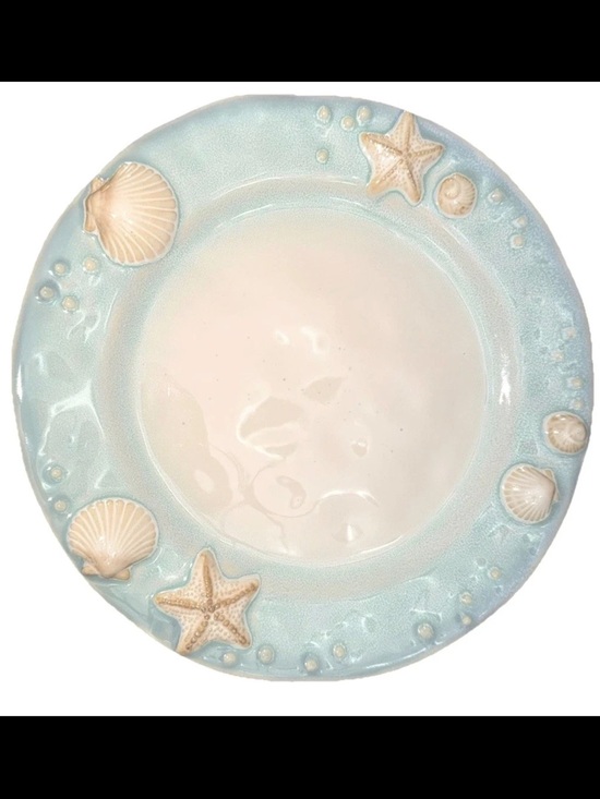 Sonoma Other - Sonoma Seaside Shell Dinner Plate Blue Cream Coastal Beach Ceramic